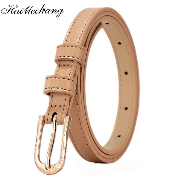 Haimeikang Thắt Lưng Da Bản Nhỏ Màu Trơn Khóa Kim Loại Thời Trang Cho Nữ