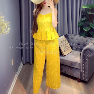 Set áo peplum quần ống rộng sang chảnh