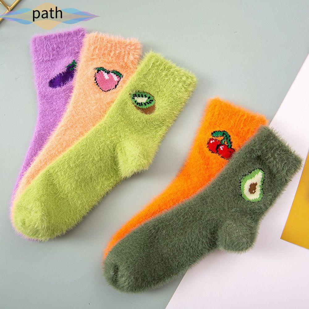 Tất lông xù thời trang thu đông in hình cherry/bơ/kiwi/quả đào dễ thương xinh xắn ấm áp nữ tính