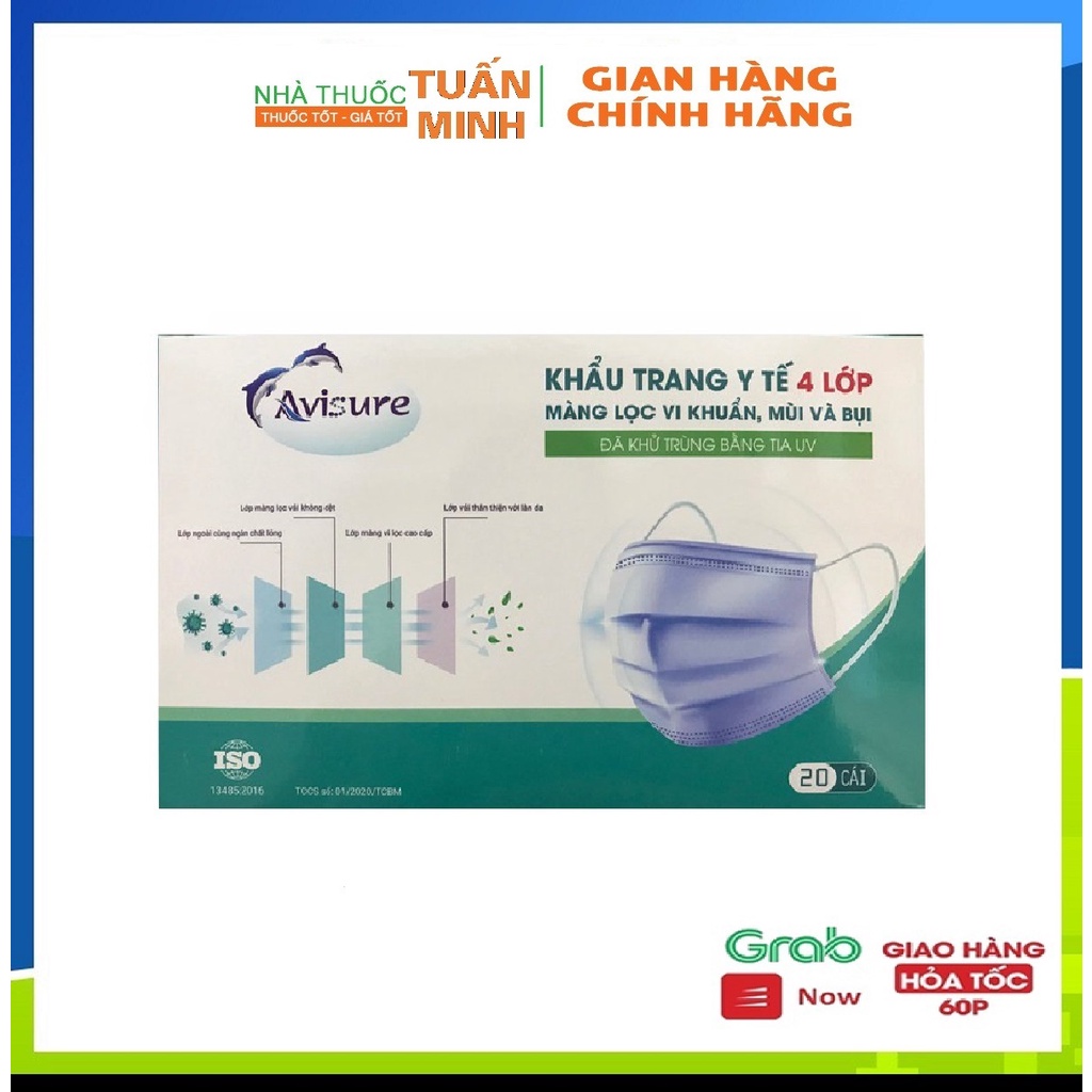 Khẩu trang y tế 4 lớp Avisure mềm mại và thoải mái nhẹ nhàng cho da túi 2 chiếc