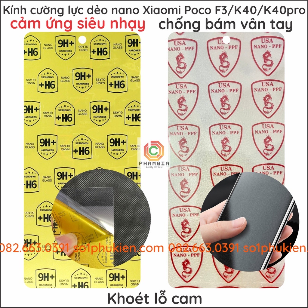 Dán cường lực Xiaomi Poco F3 / K40 / K40 pro nano dẻo loại 9H+ siêu bền
