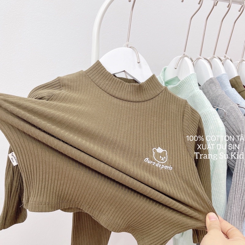 COMBO 3 BỘ TĂM DÀI TAY CỔ 3 PHÂN THÊU GẤU CHO BÉ GÁI.