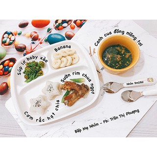 Khay ăn dặm hình vuông 3 ngăn hàng Nhật nội địa
