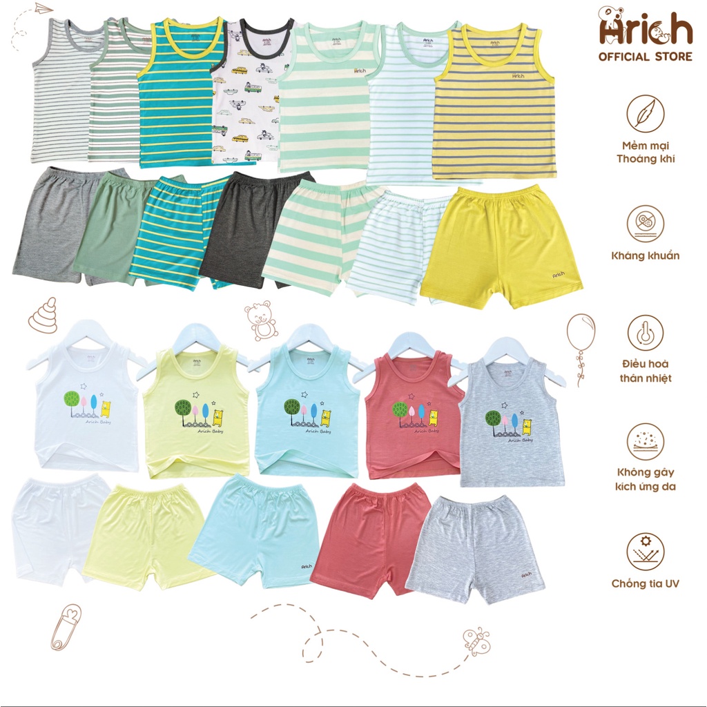 Bộ quần áo ba lỗ sọc Arich vải sợi tre (size từ 3-6 tháng đến 4-5 tuổi)