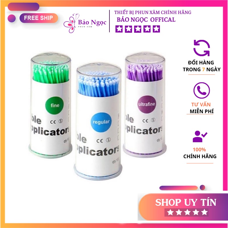 Tăm bông nhựa tém mày,chải mi, nhấn mí,chà mực,cán gỗ dùng trong phun xăm