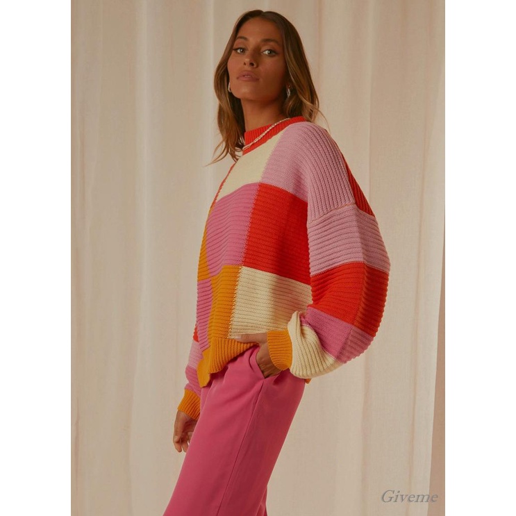 Áo Sweater Dệt Kim Tay Dài Cổ Tròn Màu Sắc Thời Trang Xuân Thu Cho Nữ