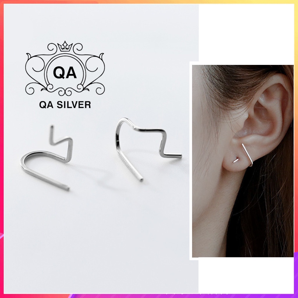 Khuyên tai bạc hình học kẹp vành hoa tai cong S925 MATRIX Silver Earrings QA SILVER EA191007