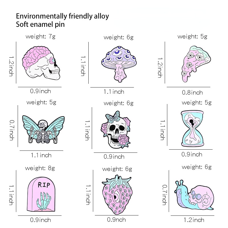 Ghim Cài Áo Hình Bộ Xương / Ốc Sên / Nấm / Dâu Tây Tráng Men Phong Cách Punk