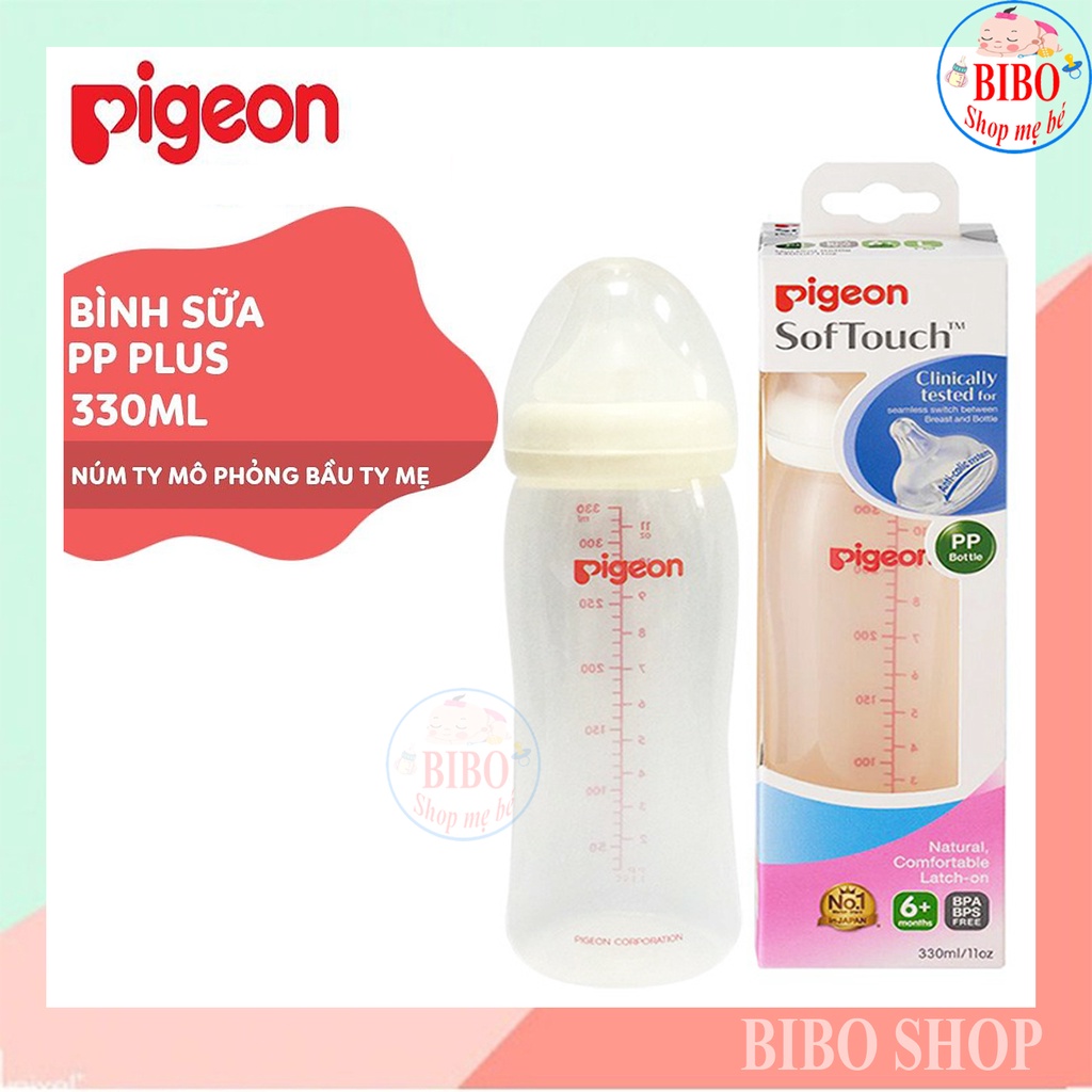 Bình Sữa Cổ Rộng PP Plus Pigeon 160ml/ 240ml/ 330ml, Bình Bú Cho Bé