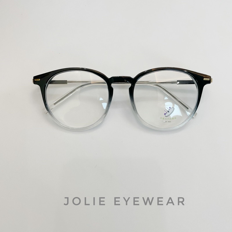 Kính không độ,Gọng kính mắt phối kim loại ombre xinh xắn form tròn Jolie Eyewear 19088 chống ánh sáng xanh, UV400