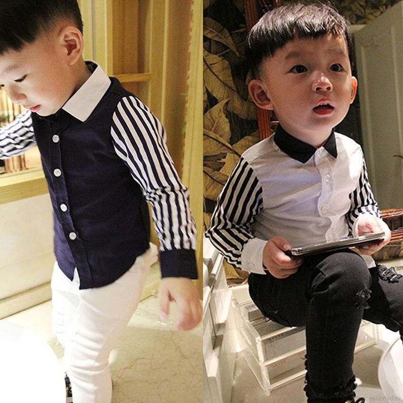 Áo sơ mi tay dài kẻ sọc phong cách thời trang cho bé trai