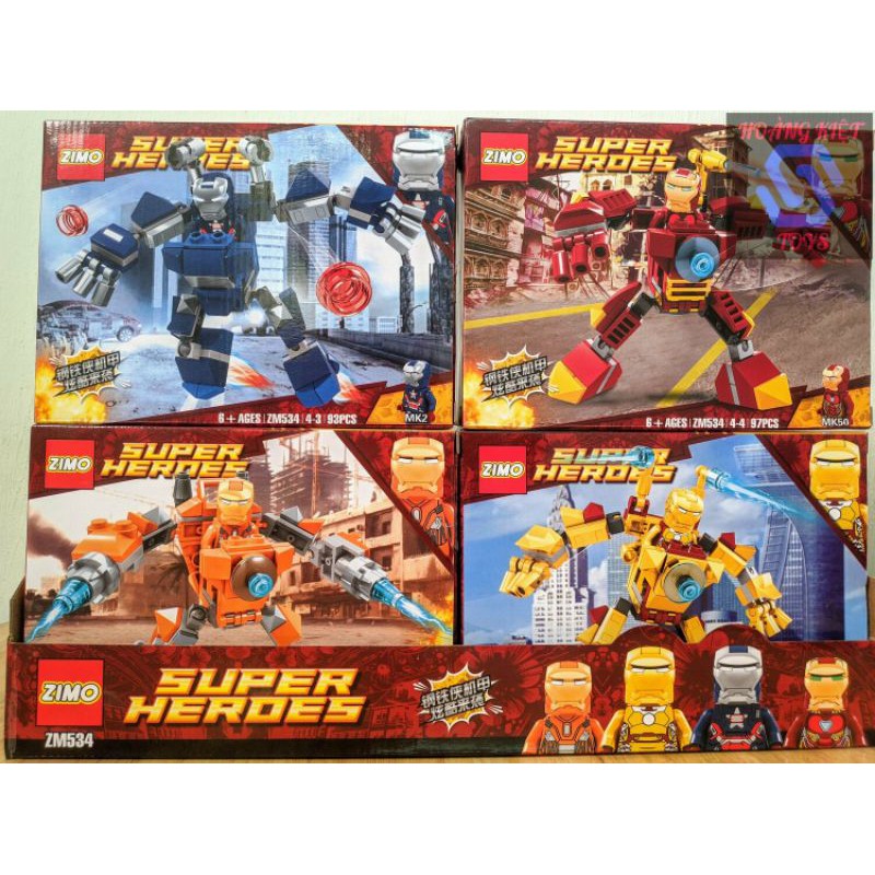 Đồ chơi Lego Minifigure Super Heroes Iron man robot MK36,MK17,MK2,MK50 ZIMO ZM534