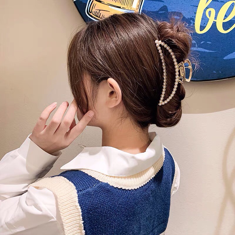 Kẹp tóc Hàn Quốc đính đá Cặp tóc càng cua kim loại thời trang xinh sang chảnh chữ D hottrend Miituu KD7
