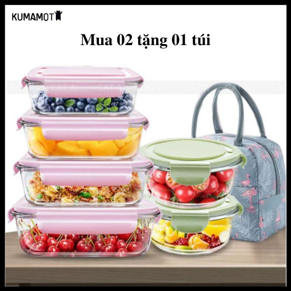 Hộp cơm thủy tinh nhiều ngăn tiện lợi - Dung tích từ 400ml - 650ml - 1050ml (Mua 02 hộp tặng 01 túi đựng hộp cơm)