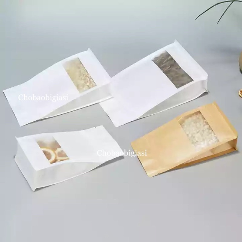 Túi zip 8 cạnh giấy màu Vàng/Trắng đáy vuông cán màng - chống thấm nước sang trọng, hàng đẹp