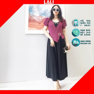 Đầm trung niên maxi big size dáng xòe tay phồng LALI sang trọng MS72V