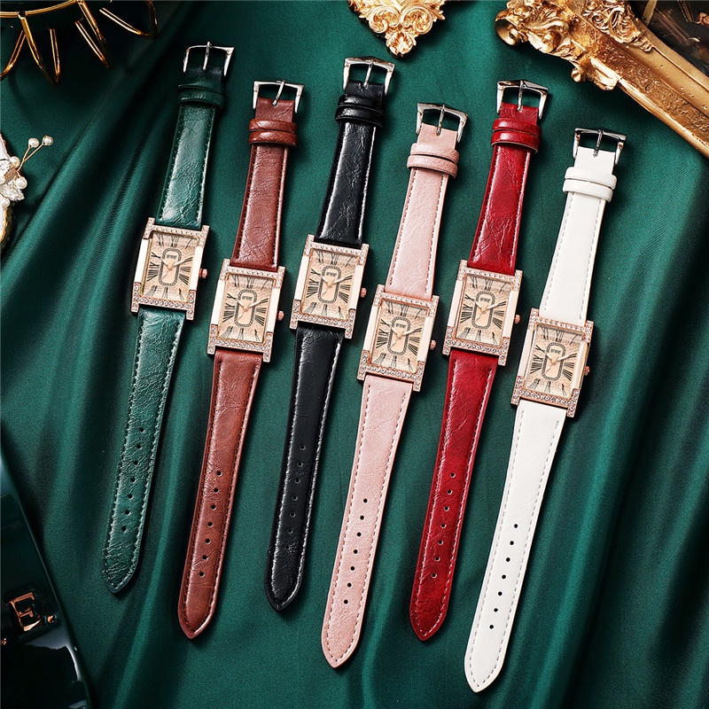 Đồng Hồ Mặt Chữ Nhật Dây Da Thời Trang Cho Nữ