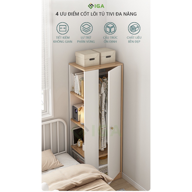 Tủ quần áo đa tầng vân gỗ trắng nhiều ngăn sức chứa lớn phòng khách thương hiệu IGA- GP222