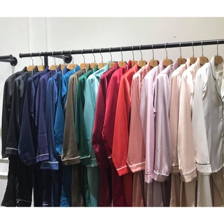 Set pyjamas basic lụa cao cấp áo dài tay quần dài thoải mái, lịch sự