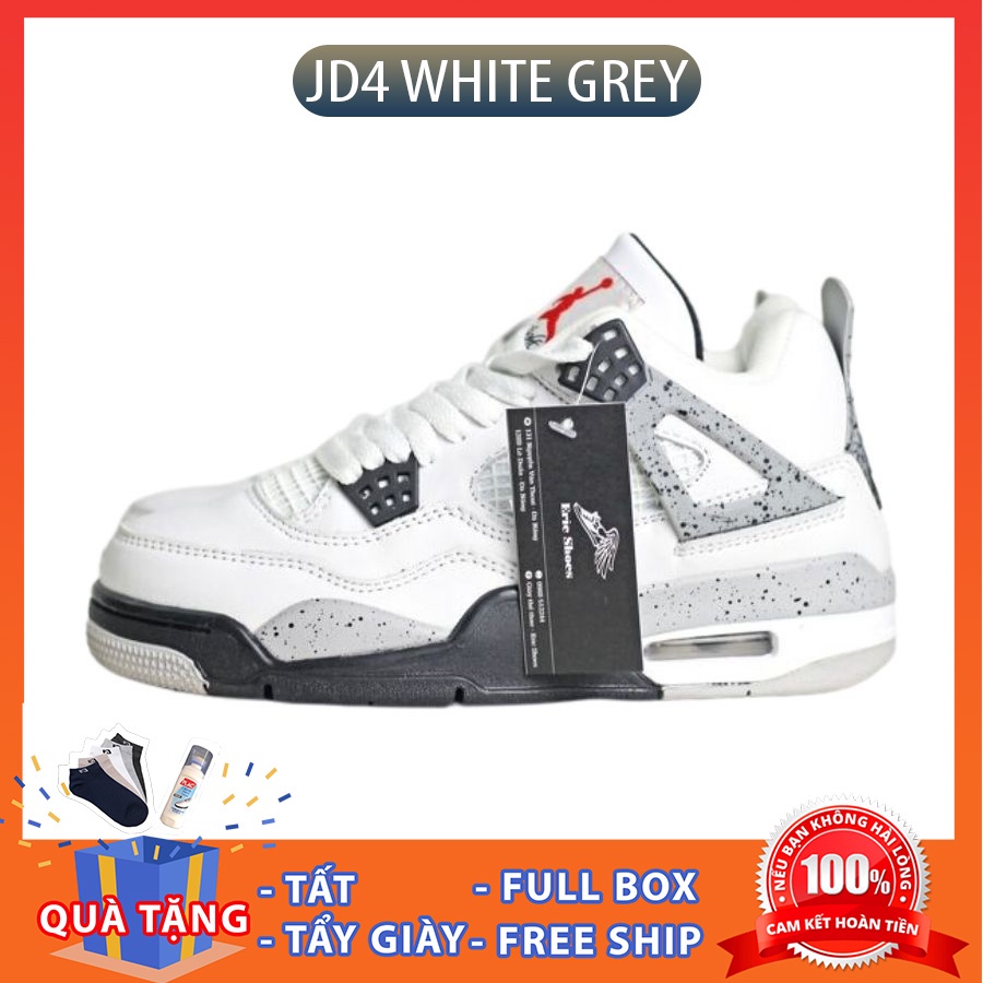 Giày thể thao cổ cao Jordan 4 nam nữ màu xám trắng, Giày bóng rổ đẹp giá rẻ, Sneaker cao cổ retro white