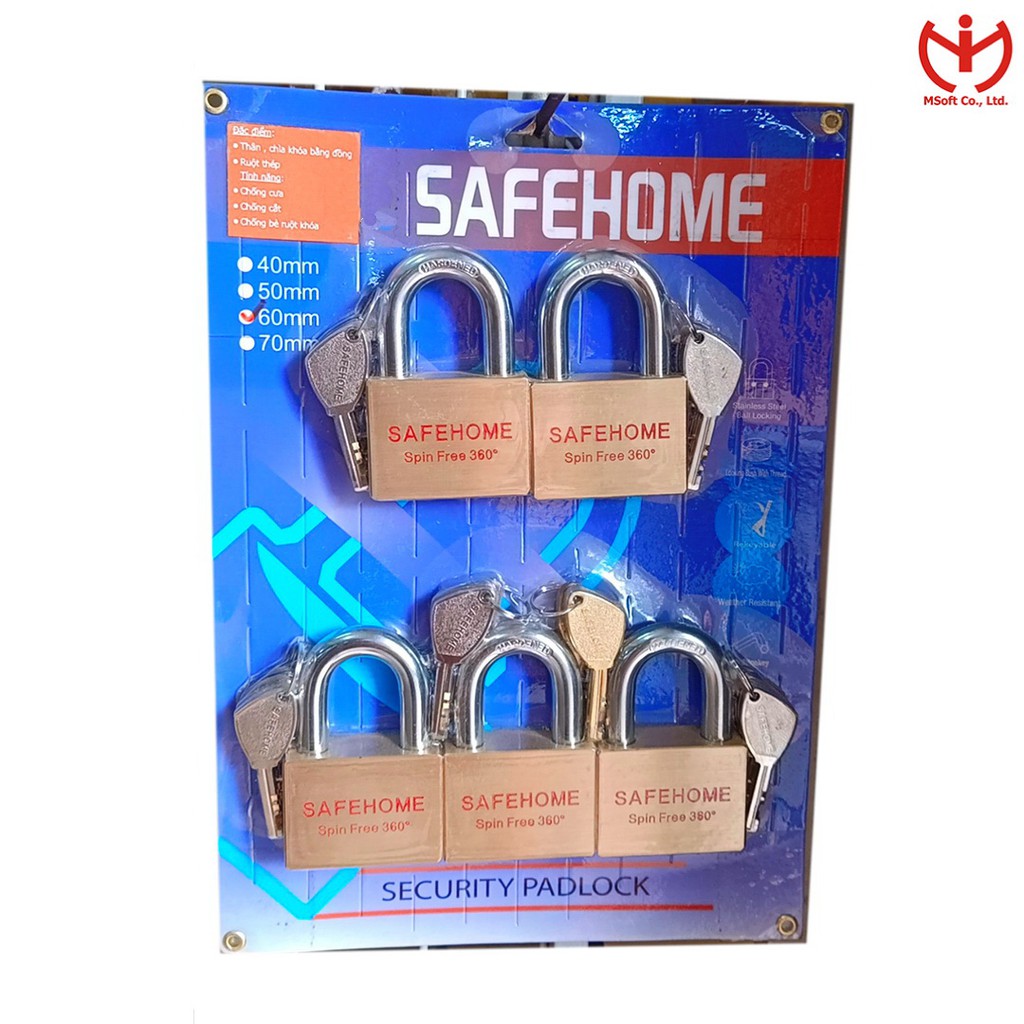 [Hỏa tốc HCM] Bộ khóa SafeHome thân đồng 60mm 4 chìa chủ Masterkey - MSOFT