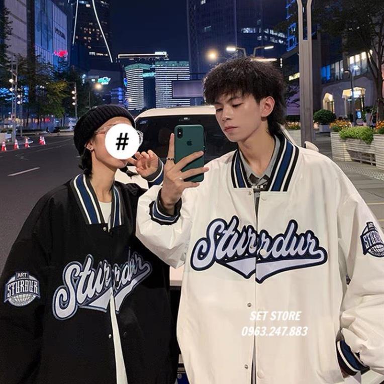 Áo Khoác Bomber Jacket Dù 2 Lớp STURDUR, Form Rộng Phối Chữ Nam Nữ Ullzang Unisex