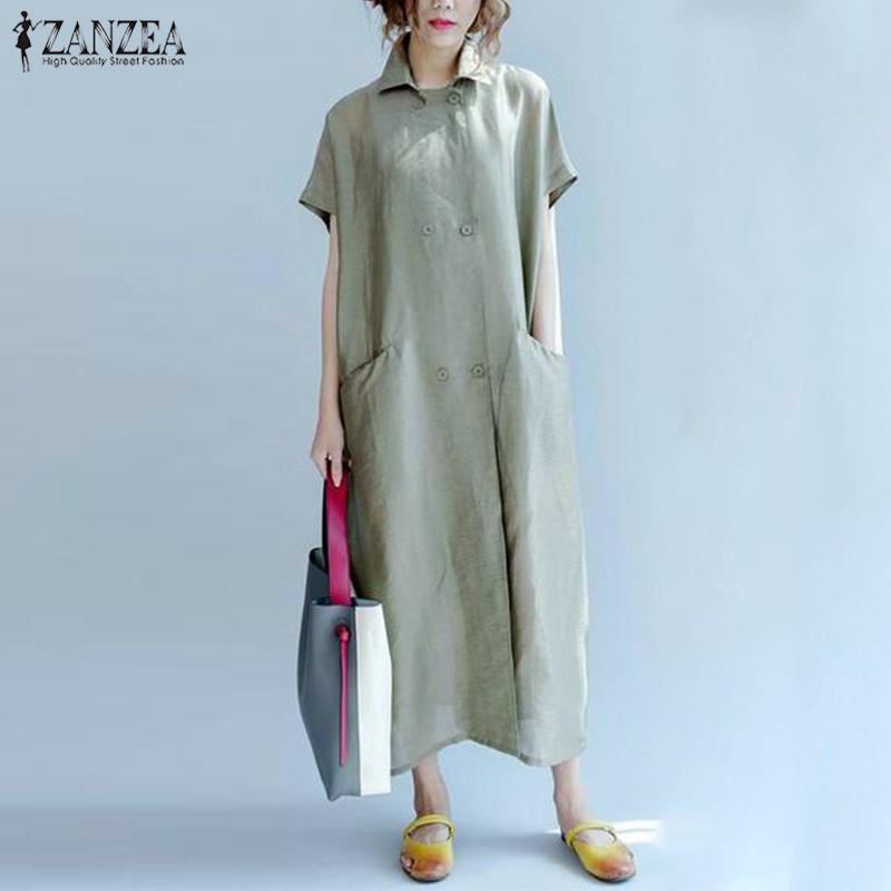 Đầm sơ mi form rộng hai hàng nút