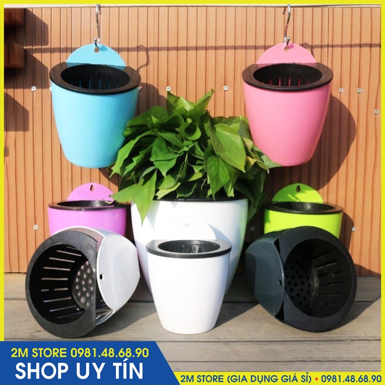 Chậu Nhựa Trồng Cây Trồng Hoa Treo Tường Tự Tưới Nước Tặng Kèm Móc Treo Chữ S