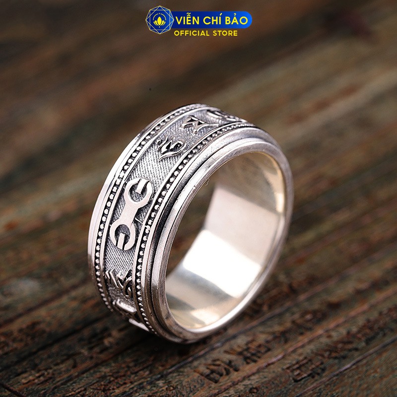 Nhẫn bạc nam 2 tầng Lục Tự Chân Ngôn xoay đà la ni 360 độ chất liệu bạc Thái 925 thương hiệu Viễn Chí Bảo N100886