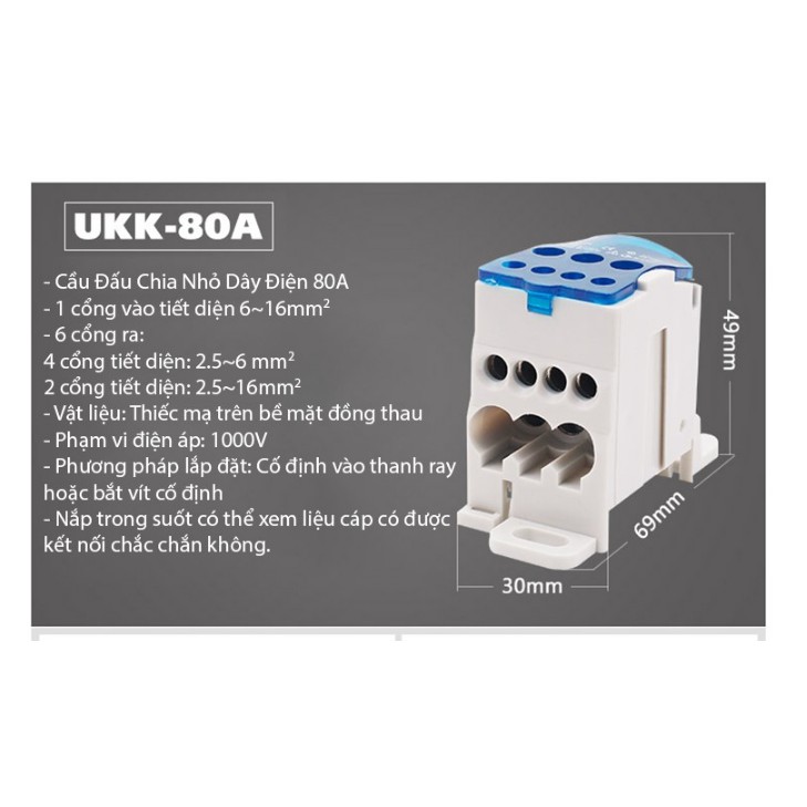 CẦU ĐẤU CHIA NHỎ DÂY ĐIỆN CÔNG SUẤT LỚN 80A UKK-80A