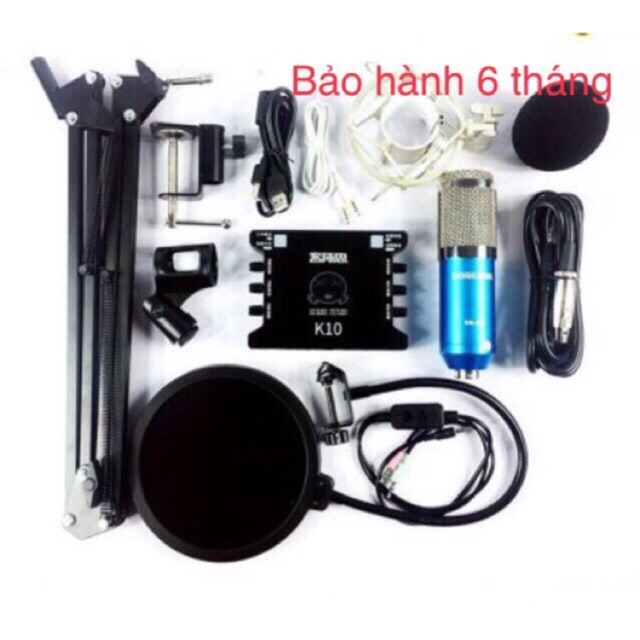 Bộ livestreams woaichang BM900, soundcard K10 hoặc KS108, đi kèm đủ phụ kiện: chân đế, màng lọc,(6 món)