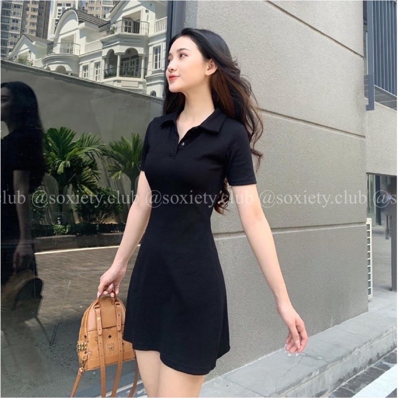 [HÌNH THẬT] Đầm Polo đen trẻ trung phù hợp mùa hè  D06