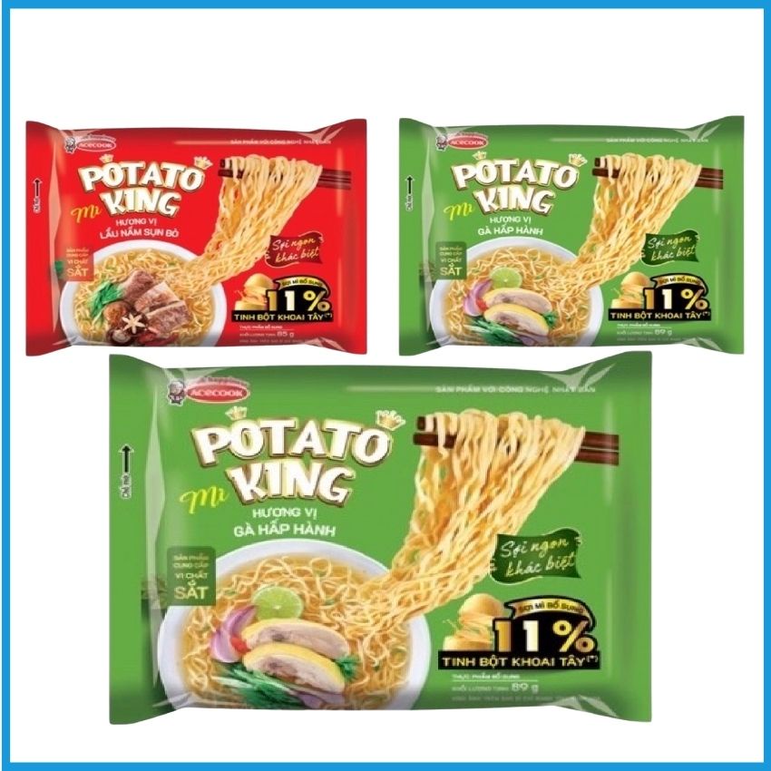 Mì POTATO KING Hương vị Gà Hầm, Lẩu Nấm Sụn Bò 85g x 24 gói thùng MMPTTK01