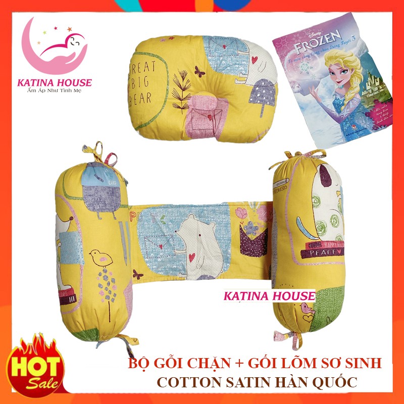 Bộ gối chặn cho trẻ sơ sinh gòn lông vũ vải Cotton Satin Hàn Quốc siêu đẹp, mềm mát,hoạt tiết hình thú đáng yêu