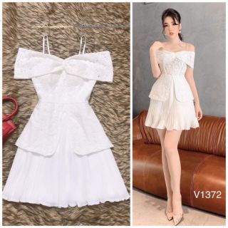 Váy ren trắng 2 dây trễ vai