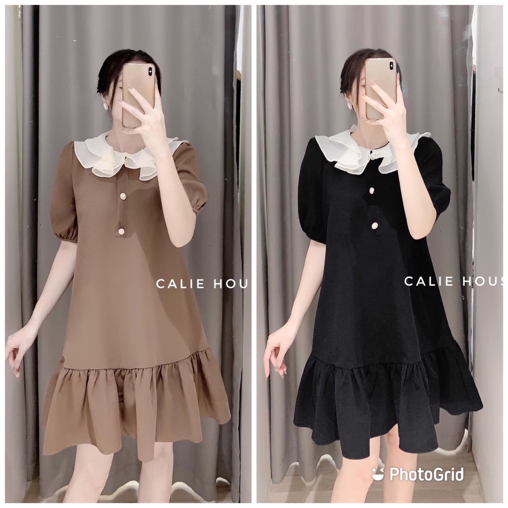 Đầm bầu công sở thiết kế đuôi cá váy bầu dáng suông cổ bèo cao cấp freesize