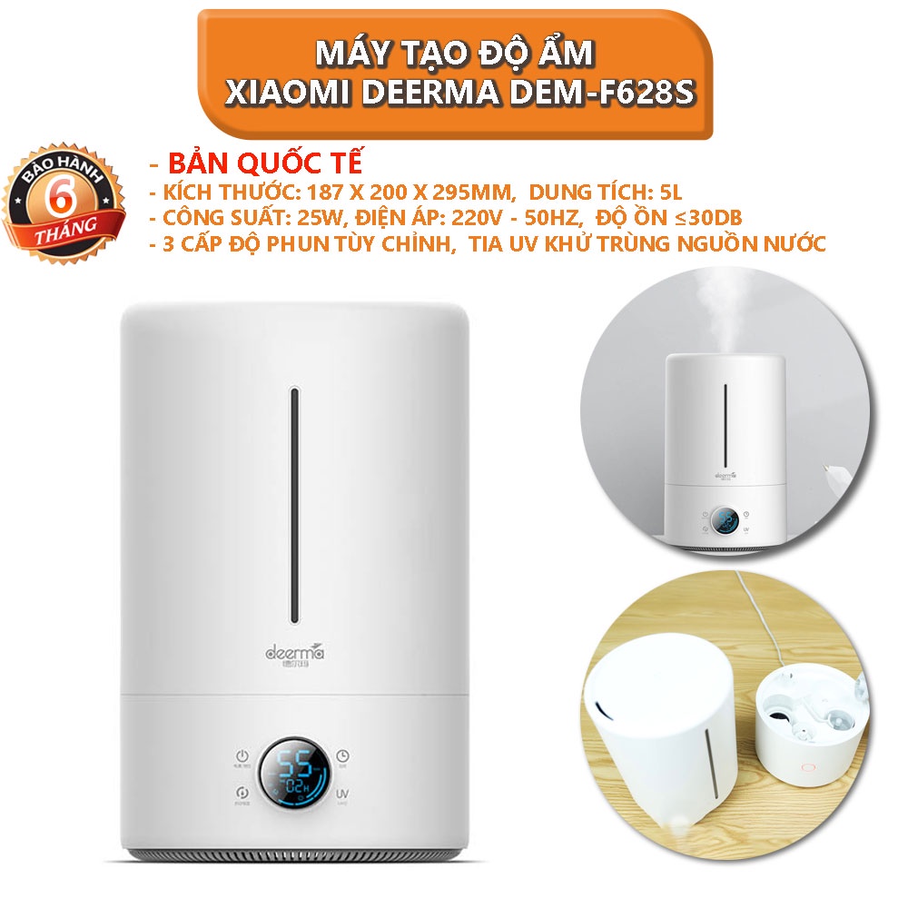 Máy tạo độ ẩm không khí thông minh Xiaomi Deerma DEM-F628S dung tích 5L, đèn UV làm sạch nguồn nước - Bảo hành 6 tháng