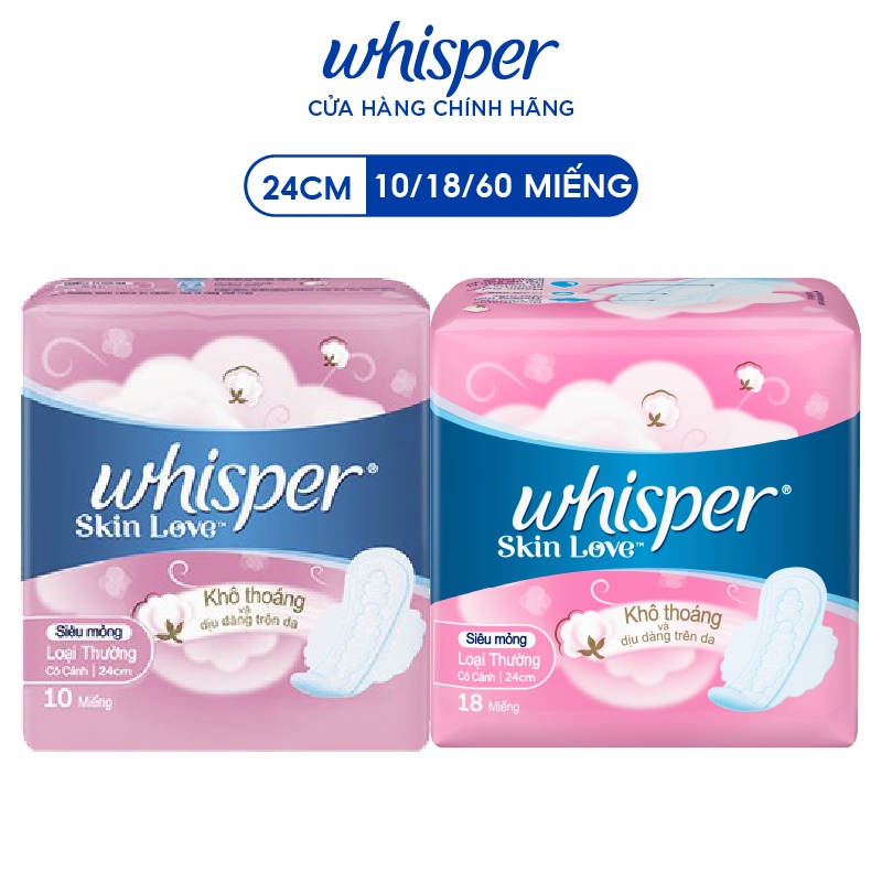 Băng vệ sinh Whisper Skinlove siêu mỏng 24cm (10 miếng/gói)