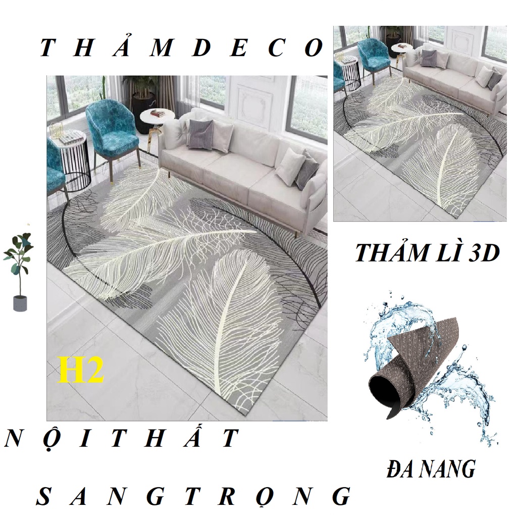 Thảm Lì Bali Trang Trí Sàn Nhà Mặt Đế Chống Trượt Kích Thước 1m2x1m6 1m6x2m 1m6x2m3