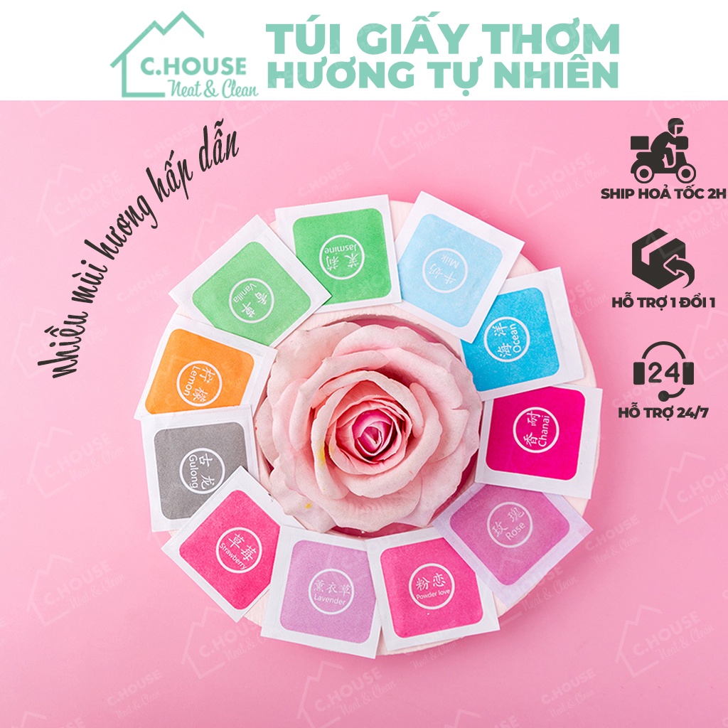 COMBO 30 Túi Giấy Thơm Tự Nhiên Khử Khuẩn Tiện Dụng Để Tủ Quần Áo, Tủ Giày, Phòng Ngủ, Nhà WC, Ô Tô, Gói Hàng, C.House