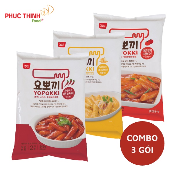 Combo 3 vị: Phomai, cay ngọt, siêu cay - Bánh gạo Hàn Quốc Yopokki gói nhỏ Tokpokki