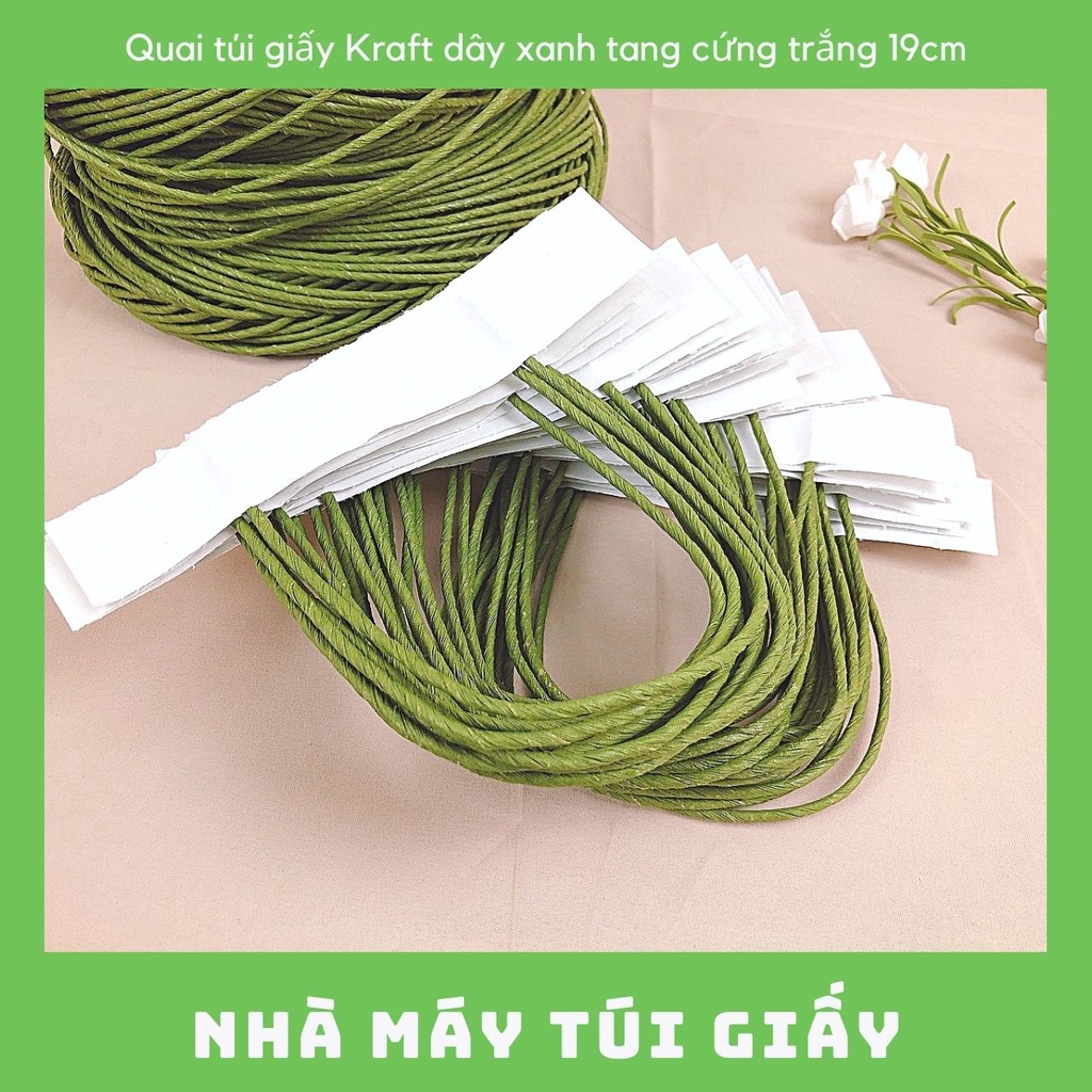 [SET 100 ĐÔI] Quai túi giấy Kraft dây xanh tang trắng [ ẢNH THẬT ]