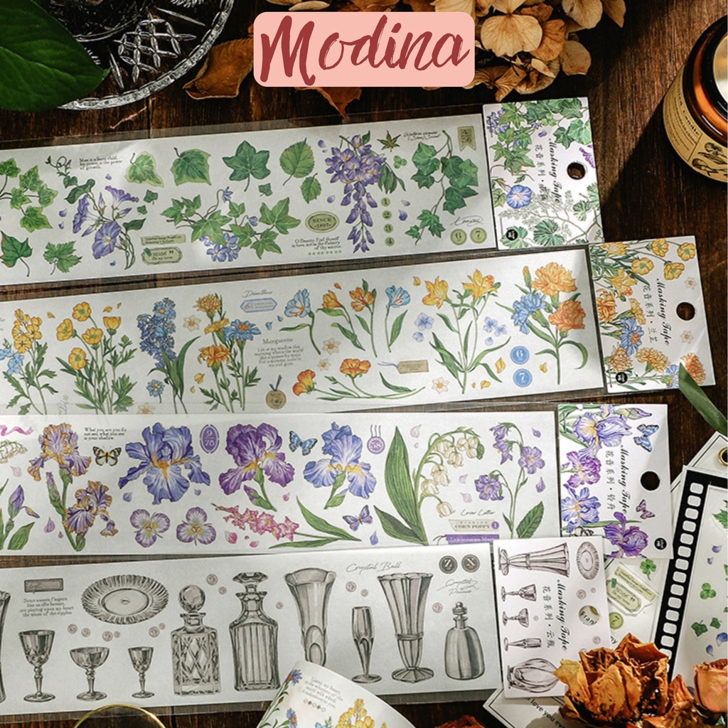 Sticker hoa lá mùa xuân trang trí sổ đa phong cách vintage hiện đại, hình dán sticker cute