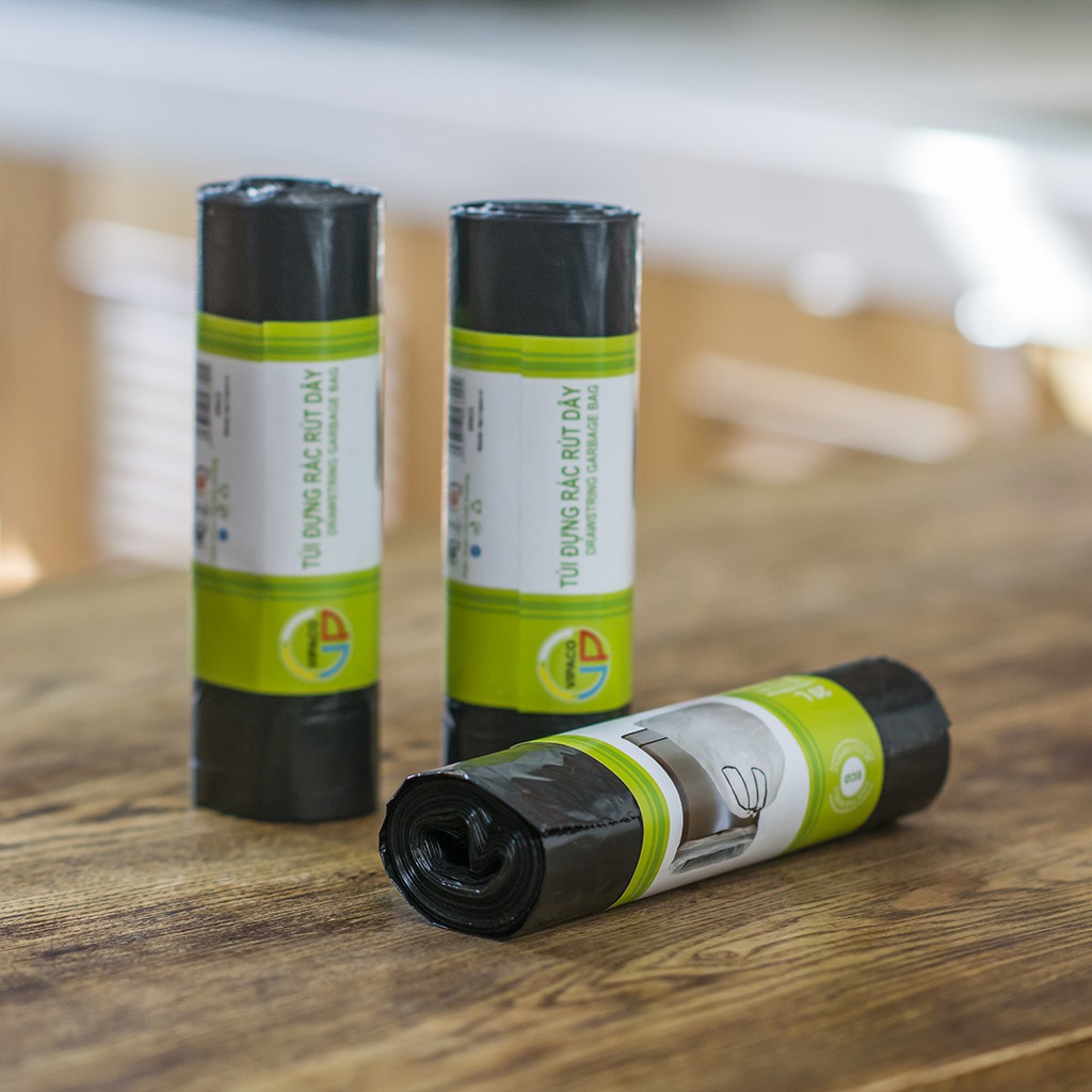 3 cuộn túi rác rút dây 60 túi 20-25L tự hủy sinh học Vipaco