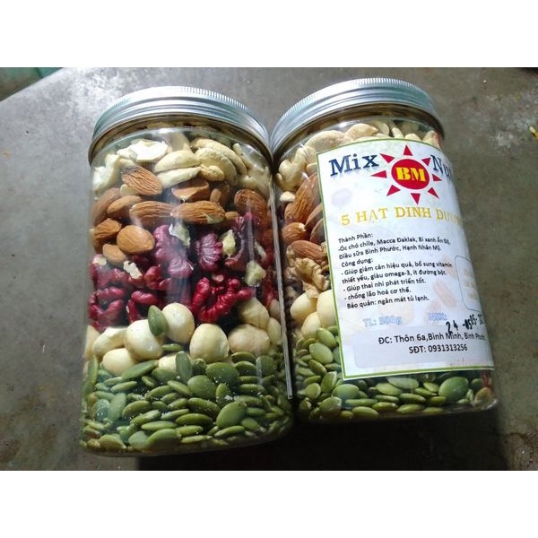 Hạt Dinh Dưỡng Mix 5 Loại - Hũ 500g - Nhân Hạt Sấy Nguyên Vị