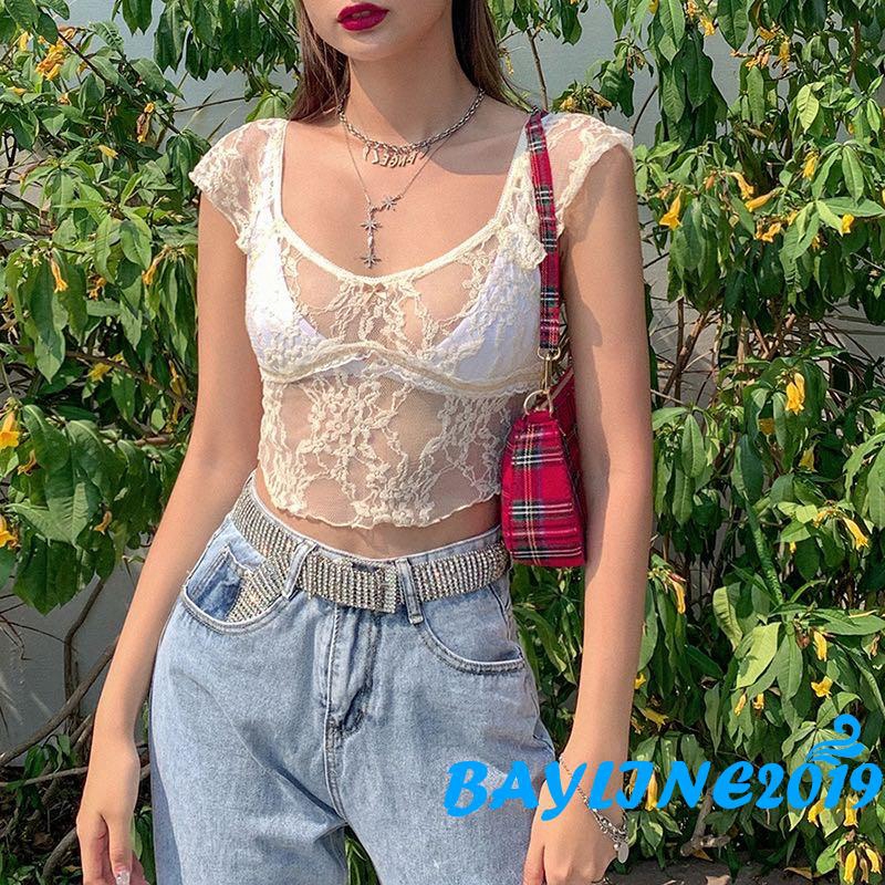 Áo ren không tay xuyên thấu họa tiết hoa quyến rũ cho nữ | BigBuy360 - bigbuy360.vn