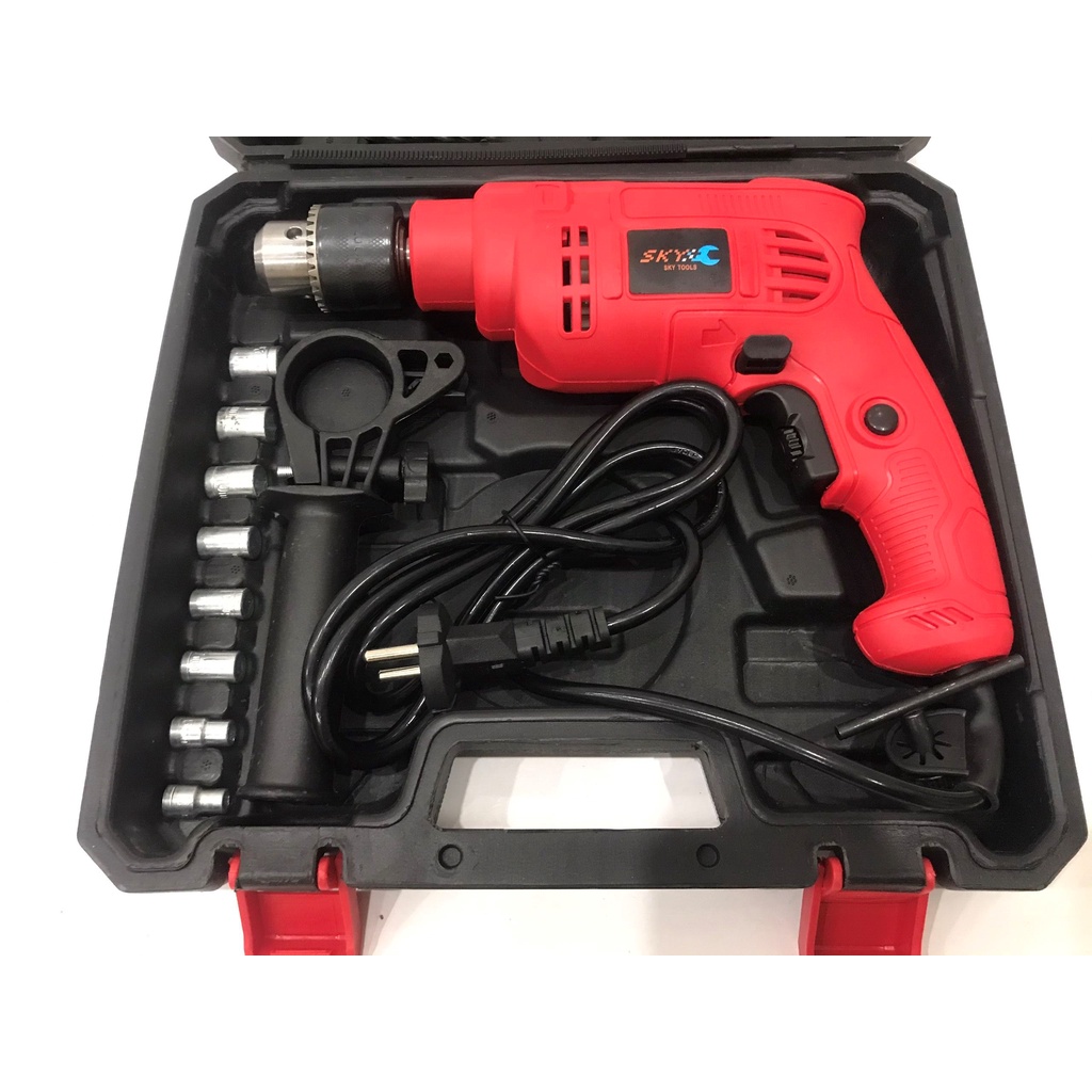 Máy khoan điện đầu 13ly GT13AJ, công suất 550w - Có chế độ đấm khoan tường, khoan bê tông | Tặng kèm hộp nhựa