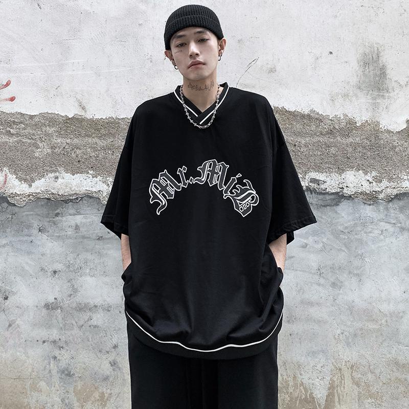 [F &amp; X] Áo Thun Bóng Chày Tay Ngắn Cổ Chữ V Dáng Rộng vintage Bằng Cotton Nguyên Chất Dành Cho Nam Nữ