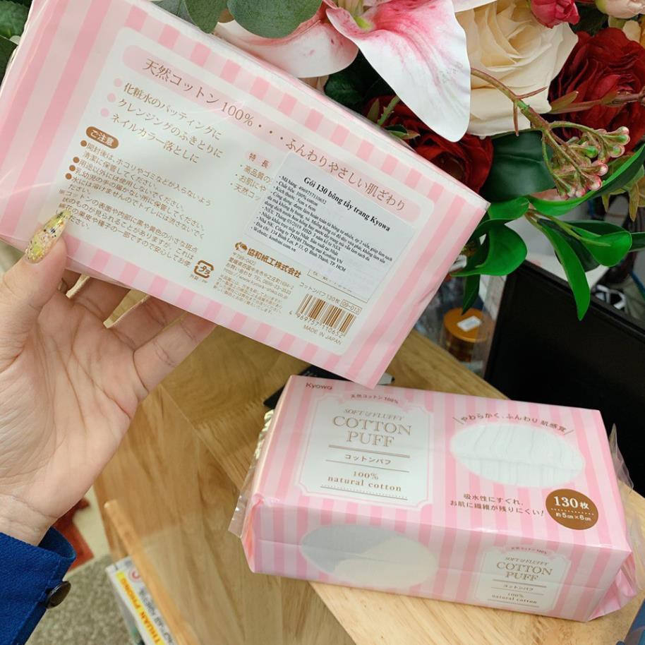 Bông tẩy trang cotton  puff 130 miếng⚡𝗙𝗥𝗘𝗘 𝗦𝗛𝗜𝗣 ⚡Miếng bông mềm mại, dai, không để lại xơ bông trên mặt.