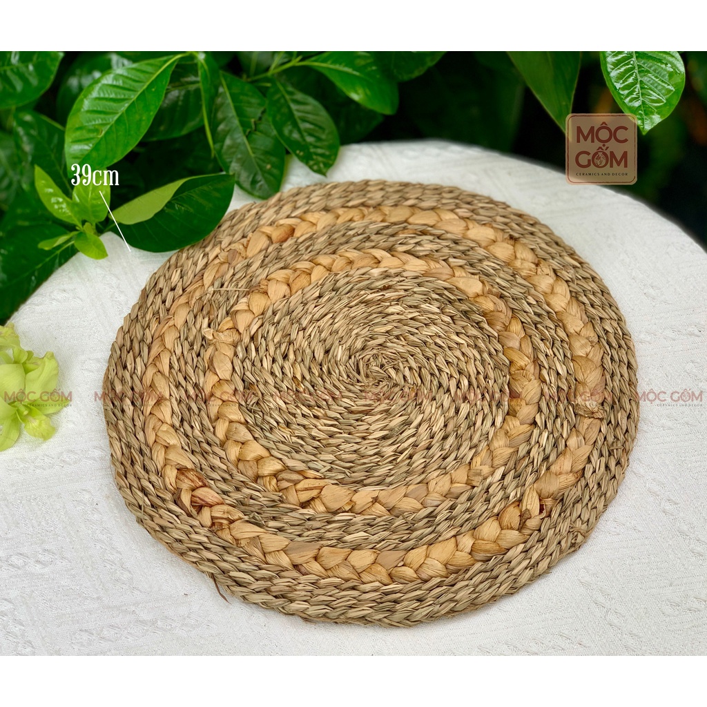 Tấm lót, thảm cói đan tay hình tròn đa dạng họa tiết, lót bình hoa, trang trí bàn ăn, đạo cụ chụp ảnh Decor | NB01